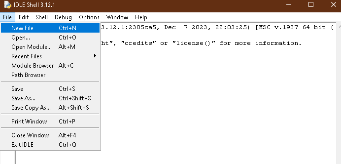 Python idle new file