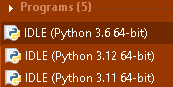 Python idle start menu