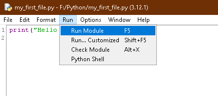 Python idle run module