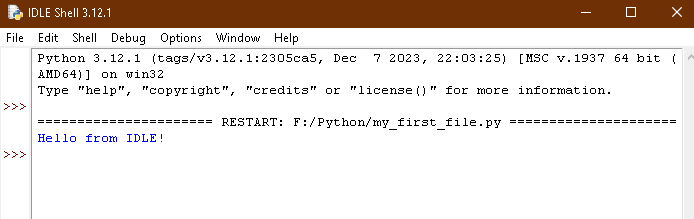 Python idle run module result