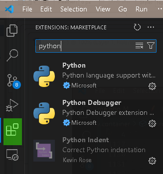 Python VSCode extensions - highlighted in green