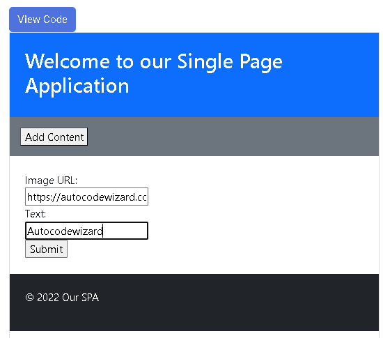 Previewing the SPA with completed form